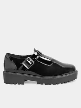Image of Yours Extra Wide Fit Chunky T-Bar Patent Loafers - Black, Size 8Eee, Women