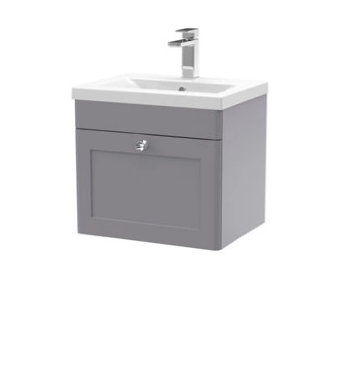 Image of nuie 500mm Wall Hung 1 Drawer Vanity & Basin 1 - Satin Grey CLC291D