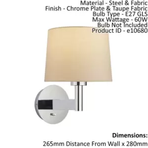 Image of Wall Light & Shade Chrome Plate & Taupe Fabric 60W E27 Living Room e10680