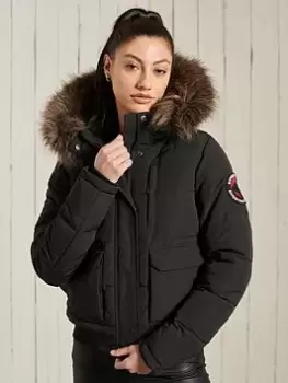 Image of Superdry Faux Fur Everest Padded Bomber Jacket - Black, Jet Black, Size 14, Women