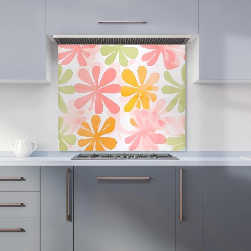 Image of Warren Reed - Designer Yellow & Pink Flowers Kitchen Splashback Size: 700mm x 650mm Pink Unisex 700mm x 650mm