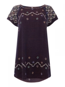 Image of Free People Short Sleeve In The Clouds Embroidered Tunic Blue