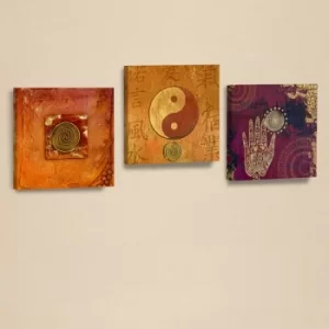 Image of AHM001 Orange Purple Cream Decorative PU Leather Painting (3 Pieces)