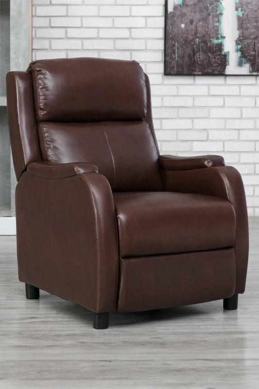 Image of More4Homes Churwell Bonded Leather Pushback Recliner Armchair Sofa Cinema Chair Reclining (Brown)