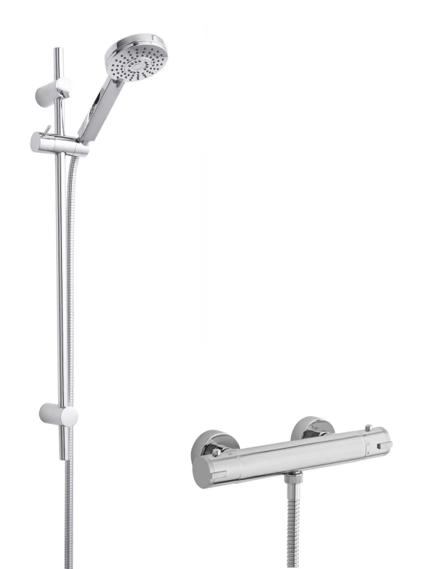 Image of Balterley Round Bar Valve Water Saving Slide Rail Kit Shower Set Chrome Silver unisex