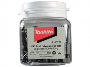 Image of Makita Pozi PZ2 Screwdriver Bit Tub PZ2 50mm Pack of 50
