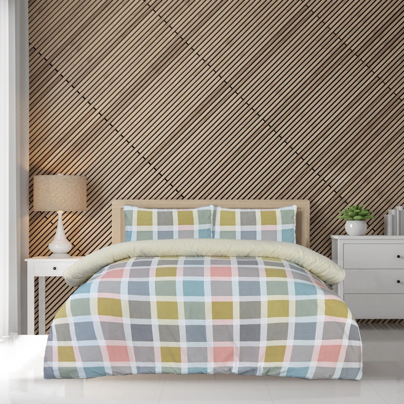 Image of Smart Living Smart Living Luxury Super Soft Crosshatch Check Reversible Complete Bedding Set Size: Double Multi Double Unisex 5056557583034