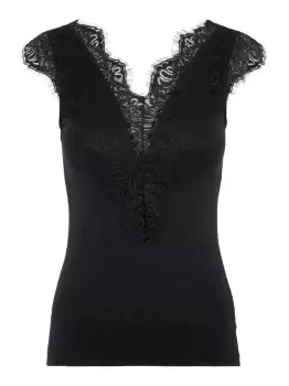 Image of PIECES Lace Trim Sleeveless Top Women Black