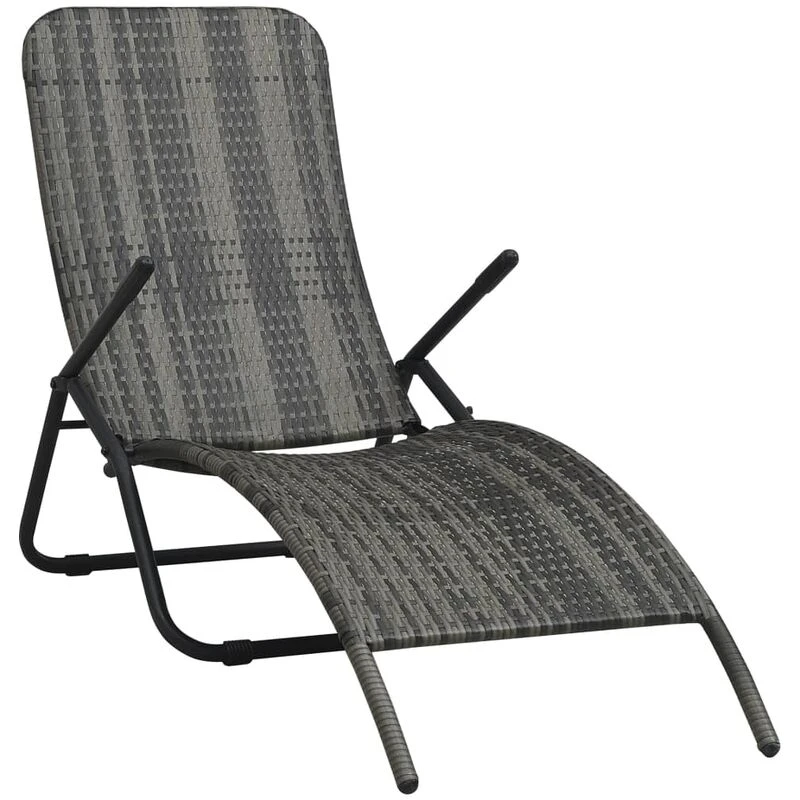 Image of VIDAXL Folding Sun Lounger Poly Rattan Grey Vidaxl 48128