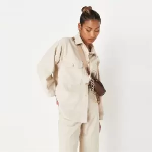 Image of Missguided Osized Pckt Dtil Shirt Cord Coord - Beige