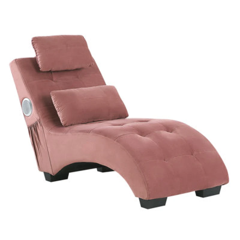Image of Beliani Chaise Longue Simorre Velvet Pastel Pink With Built-In Bluetooth Speaker