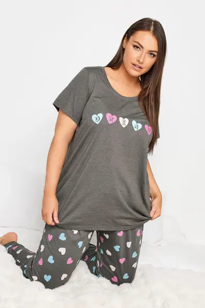 Image of Yours Slogan Print Pyjama Set Charcoal