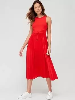 Image of Tommy Hilfiger Rib Tank Pleated Midi Dress - Red, Red Size M Women