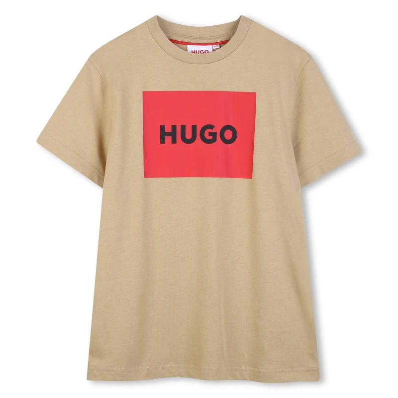 Image of Hugo Unisex Kids Big Logo Cotton Short Sleeve T-Shirt Sand unisex 6Y