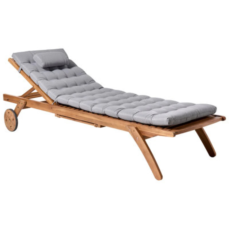 Image of Beliani Sun Lounger With Cushion Cesana Premium Acacia Wood Light Grey