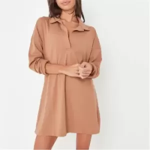 Image of Missguided Petite Recycled Rib Collared Mini Dress - Brown