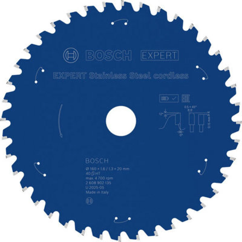 Image of Bosch Expert Stainless Steel Circular Saw Blade 160 X1.6/1.3X20mm T40 2608902135