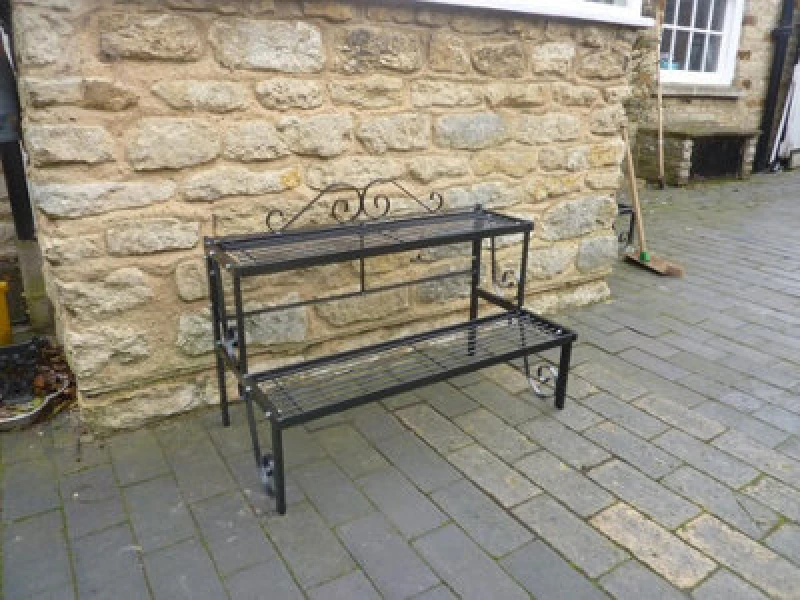 Image of Poppy Forge 2 Tier Pot Stand - Decorative Garden Shelf - Solid Steel - L43.2 X W82.5 X H50.8cm - Black