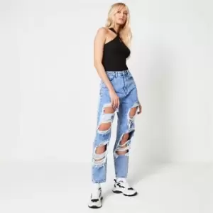 Image of Missguided Riot Distressed Mom Jeans - Blue