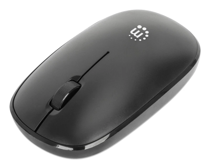 Image of Manhattan Manhattan MW3050 Wireless Optical Mouse, Black, 1200dpi, 2.4Ghz (up to 10m), USB, Ambidextrous, Three Button with Scroll Wheel, USB-A nano r