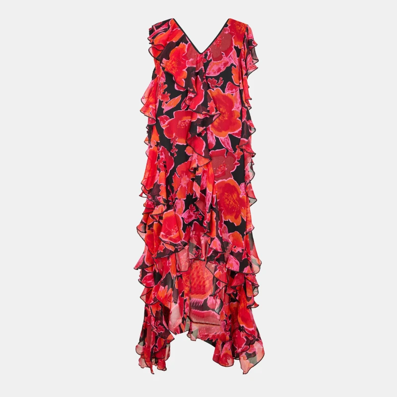 Image of Biba Womens Ruffle Dip Slip Dress Floral print female 8 (XS)
