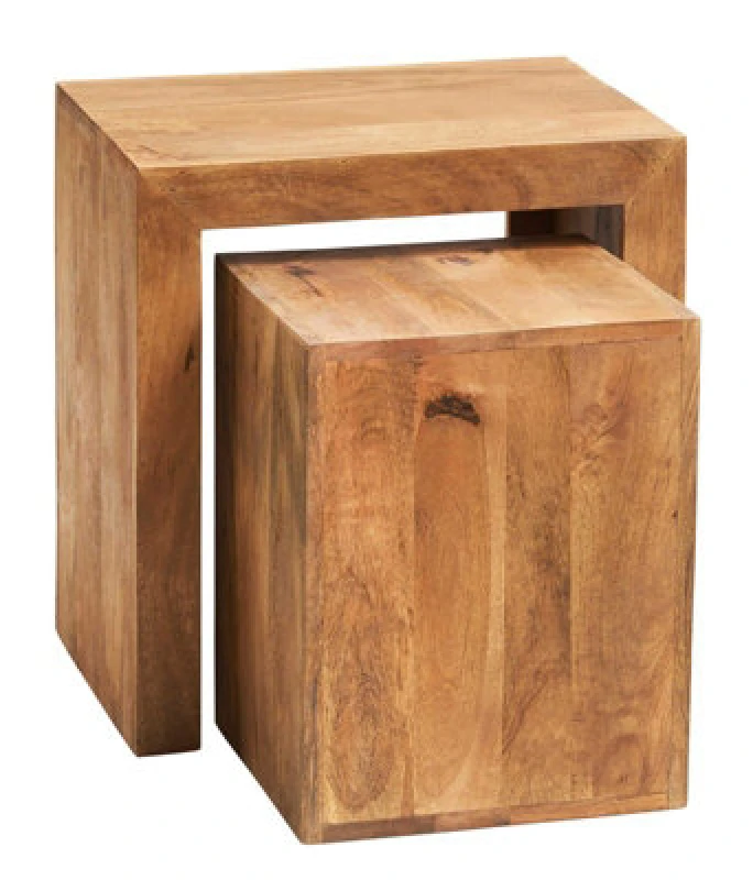 Image of Buttercup Farm Toko Light Mango Cubed Nest Of 2 Tables - Solid Mango Wood - L35 X W51 X H55 Cm