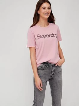 Image of Superdry Classic Logo T-Shirt - Pink, Size 10, Women