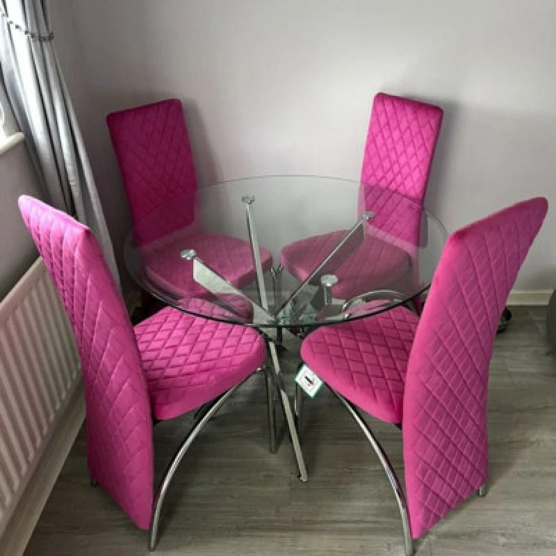 Image of Modernique Modernique Set of 4 High Back Velvet Dining Chairs with Chrome Frame in Pink Pink One Size Unisex 4673802632630