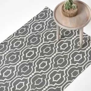 Image of Riga Grey and White 100% Cotton Printed Patterned Rug, 90 x 150cm - Grey - Homescapes