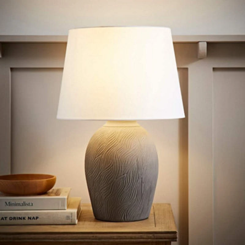 Image of ValueLights ValueLights Clint Linen Tapered Shade Grey Etched Large Hand Finished Ceramic Table Lamp in Mid Grey Mid Grey One Size Unisex 501652927155