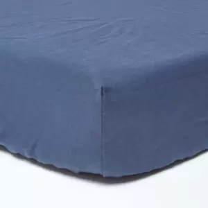 Image of Navy Blue Linen Fitted Sheet, Double - Blue - Blue - Homescapes