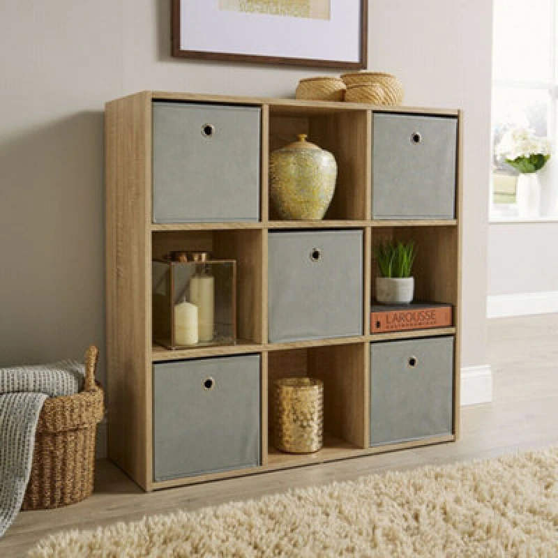 Image of Home Source Cube 3X3 Storage Shelf Unit Light Oak