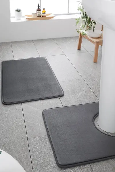 Image of Catherine Lansfield Anti- Bacterial Memory Foam' Bath and Pedestal Mat Set Charcoal