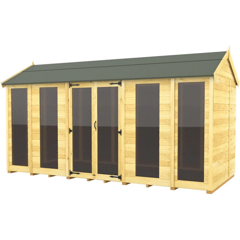 Image of Flat Pack Sheds DIY Sheds 14 x 8 Apex Summer House (Full Height Window), Brown 14X8AFHWSHFF
