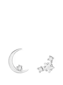 Image of Jon Richard Rhodium Plated Cubic Zirconia Mix And Match Celestial Earrings