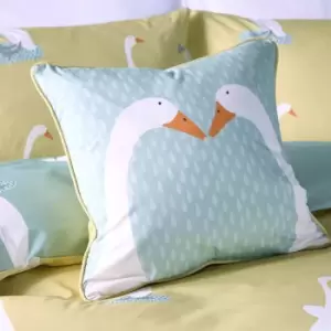 Image of Fusion - Puddles The Duck Print Piped Edge Filled Cushion, Teal, 43 x 43 Cm