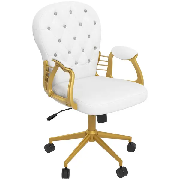 Image of VINSETTO Office Chair Luxury Velour Diamond Tufted Padded Ergonomic Cream
