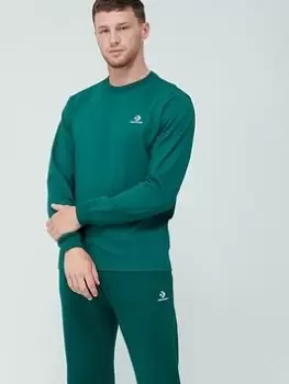 Image of Converse Embroidered Star Chevron Left Chest Long Sleeve Tee - Bottle Green, Bottle Green, Size S, Men