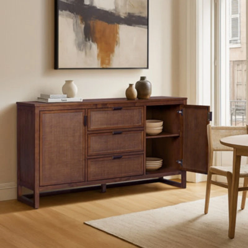 Image of Teamson Home Hatteras Wooden Sideboard 3 Drawers 2 Doors, Walnut