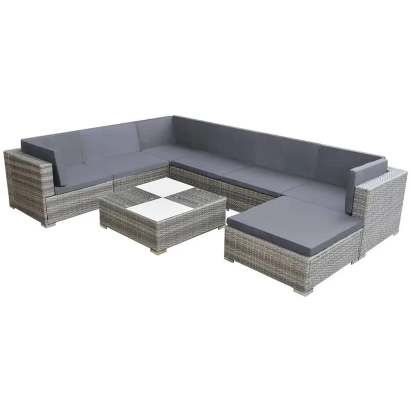 Image of vidaXL Garden Lounge Set 8 Piece with Cushions Poly Rattan Grey Chaise Lounge