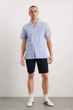 Image of Navy Pleat Front Fine Twill Shorts