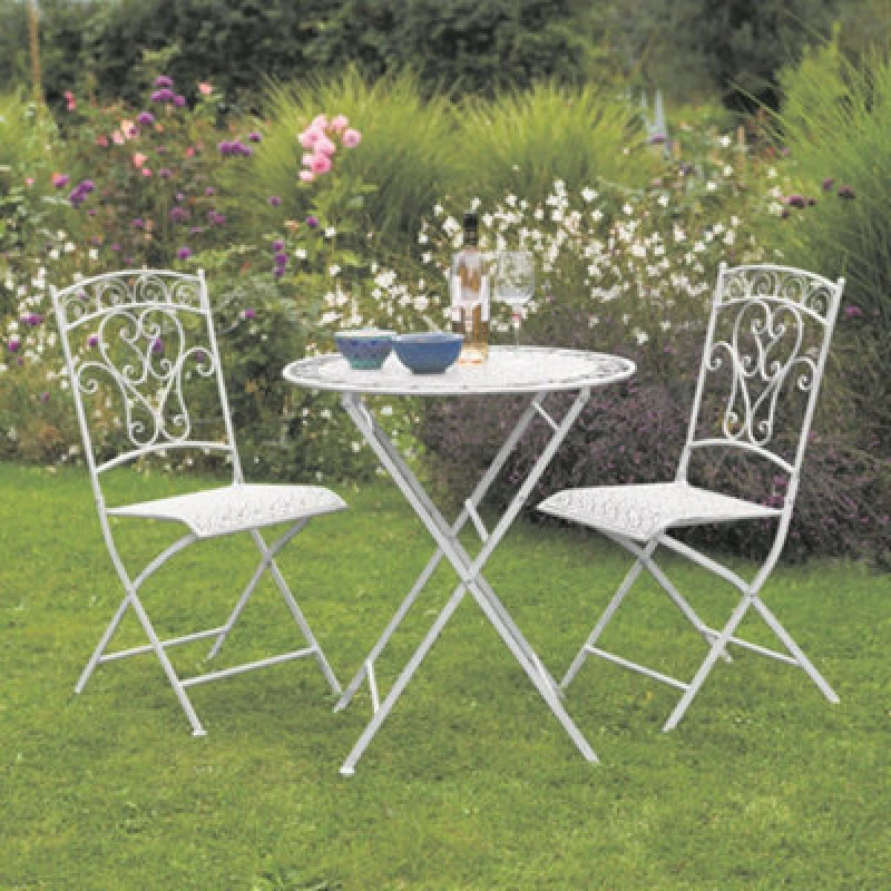 Image of Garden Gear Garden Bistro Set In Antique White For Balcony, Patio, Outdoors, Wrought Iron Material