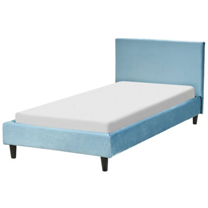 Image of Beliani Bed Velvet Fitou 90 X 200 Cm (Eu Single) Light Blue