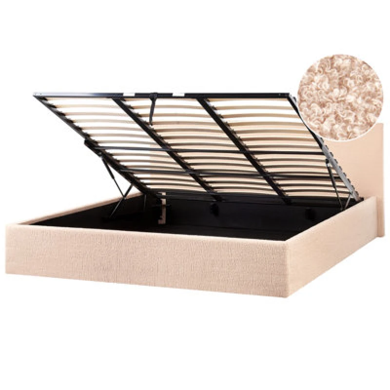 Image of Beliani Ottoman Bed Boucle Orbey 180 X 200 Cm (Eu Super King) Beige