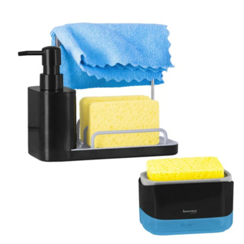 Image of Innoteck Essentials Hand And Dish Soap Dispenser Set With Sink Organiser - Black
