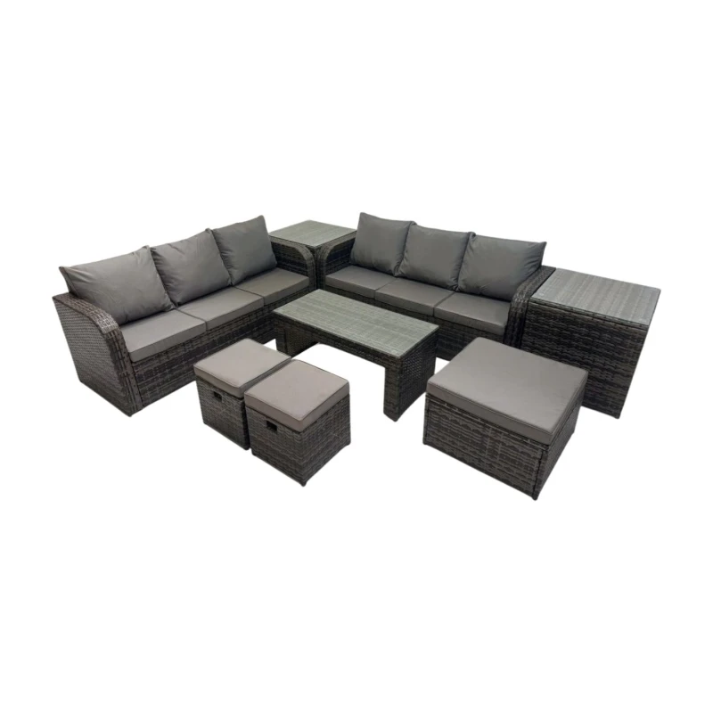 Image of Fimous 3 Seater Sofa Coffee Table with 3 Footstools 2 Side Tables Dark Grey Dark Grey Unisex