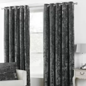 Image of Paoletti Verona Crushed Velvet Ringtop Eyelet Curtains (Pair) Polyester Pewter (229X183Cm)