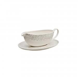 Image of Denby Monsoon Filigree Silver Sauce Boat and Stand
