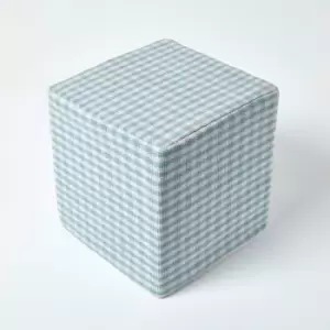 Image of Blue Gingham Check Cotton Cube Pouffe 36 x 36 x 38cm - Blue - Homescapes