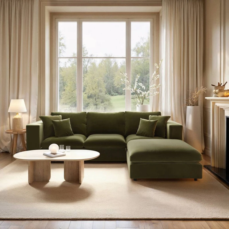 Image of Solace+Co Asher 4 Seater Sofa with Reversible Footstool in Green Green Unisex